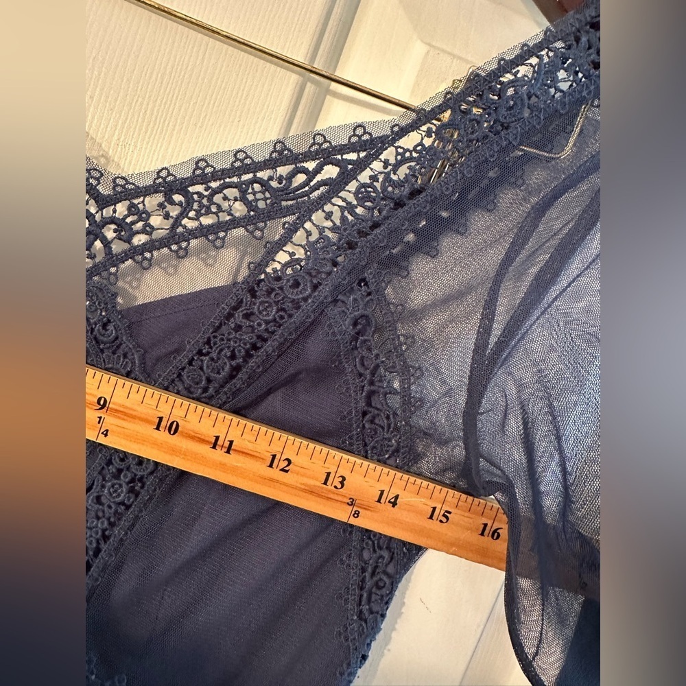 FREE PEOPLE Fairy Feminine Rave Whimsigoth Sz 2 Blue Mesh Lace Sheer Mini Dress - Picture 8 of 16